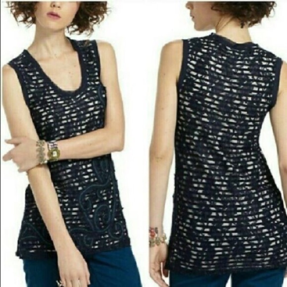 Anthropologie Meadow Rue Lace Striped Top |‎ Small - Picture 1 of 4